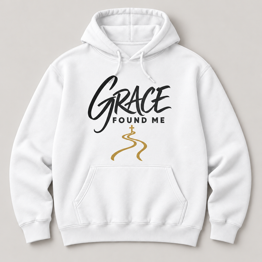 White Grace Found Me hoodie front mockup