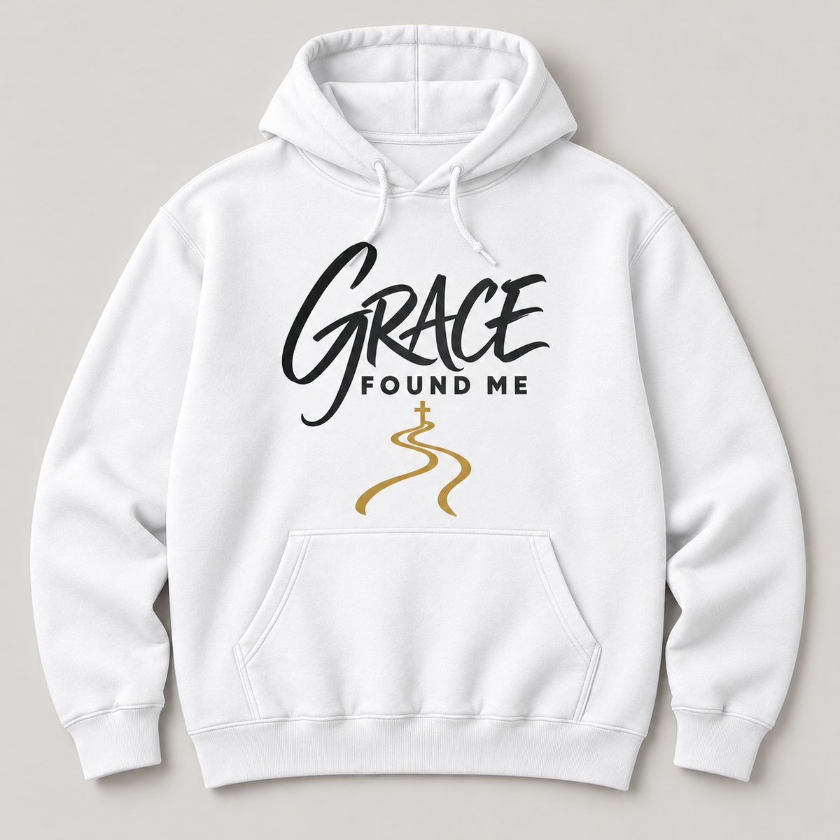White Grace Found Me hoodie front mockup
